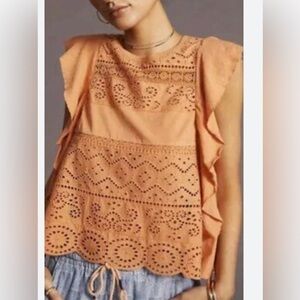 Anthropologie flutter sleeve, crocheted, blouse, size medium